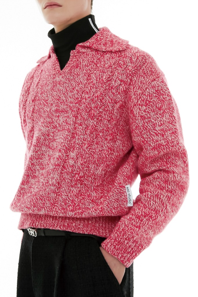 open collar mix knit (pink)