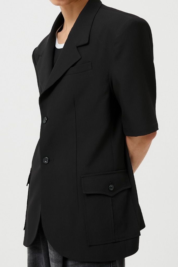 oversize short sleeve blazer (black)