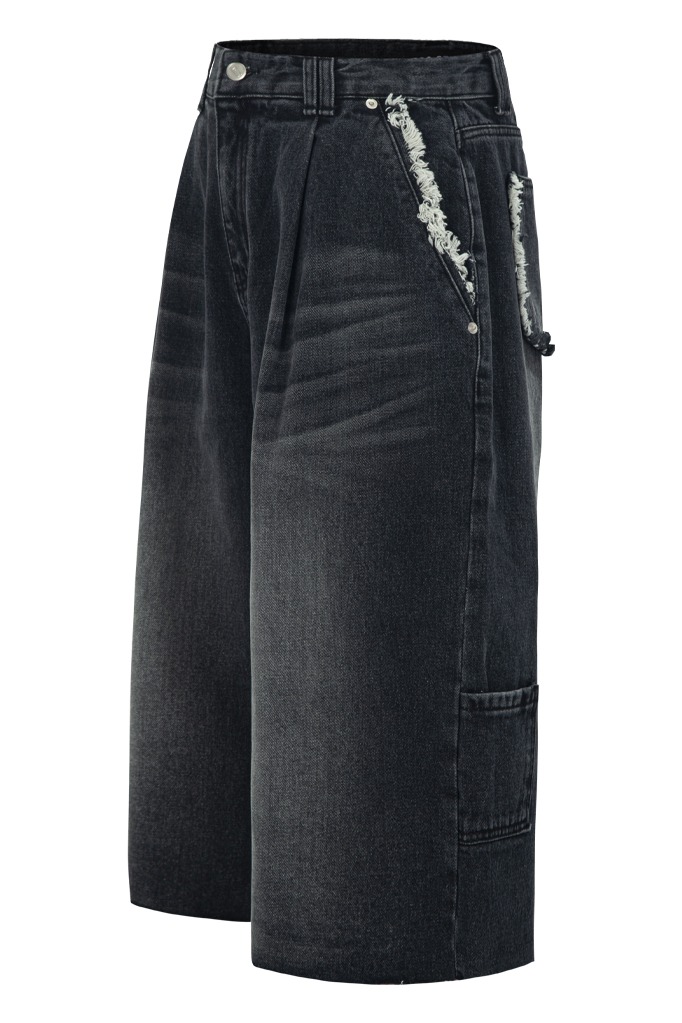 washing denim culotte pants (black) size1/size2