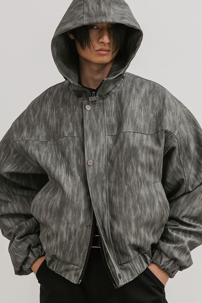 (4온수누빔) hooded leather blouson(gray)