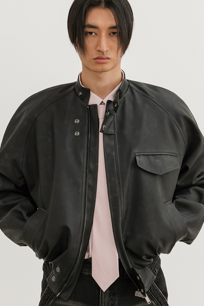 (2온수누빔)08 leather biker jacket(black)